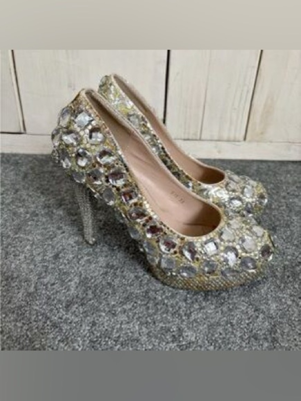 Embellished Crystal Gold High Heel Pumps - Women
